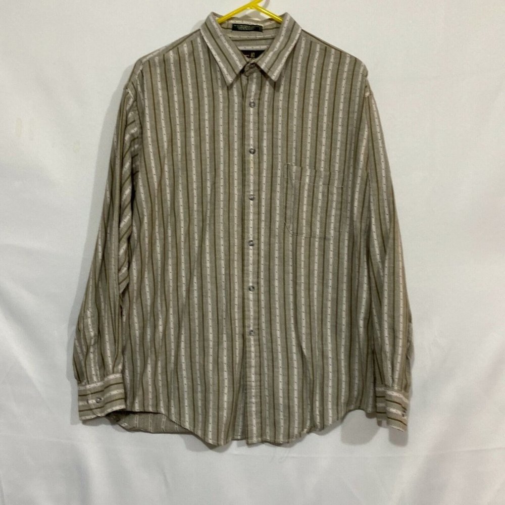 At Ease Mens Multicolor Striped Long Sleeve Pocket Button Up Shirt Size Large